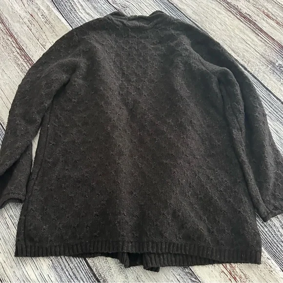 Eddie Bauer Wool Blend Cable Knit Open Cardigan In Charcoal Gray - Picture 3 of 7